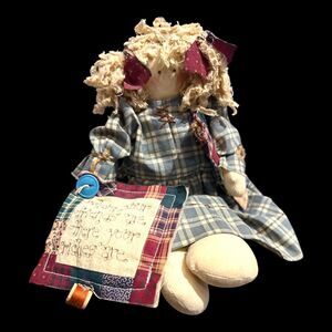 Vintage Folk Art Primitive Cloth  Doll Rustic Message About Friendship